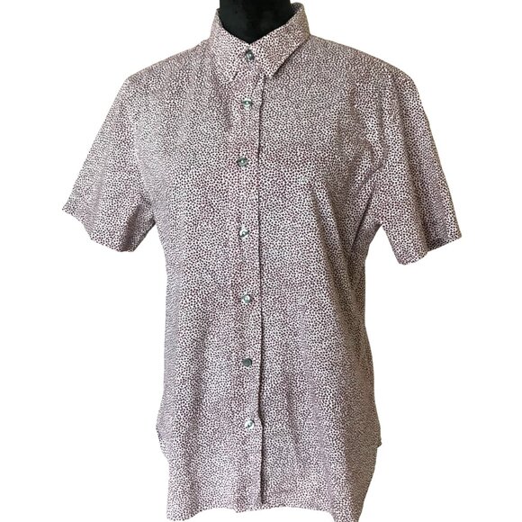 Paul Smith Vintage Shirt: Tiny Print Short Sleeve Button-Down, Magenta Cream L - Picture 1 of 10